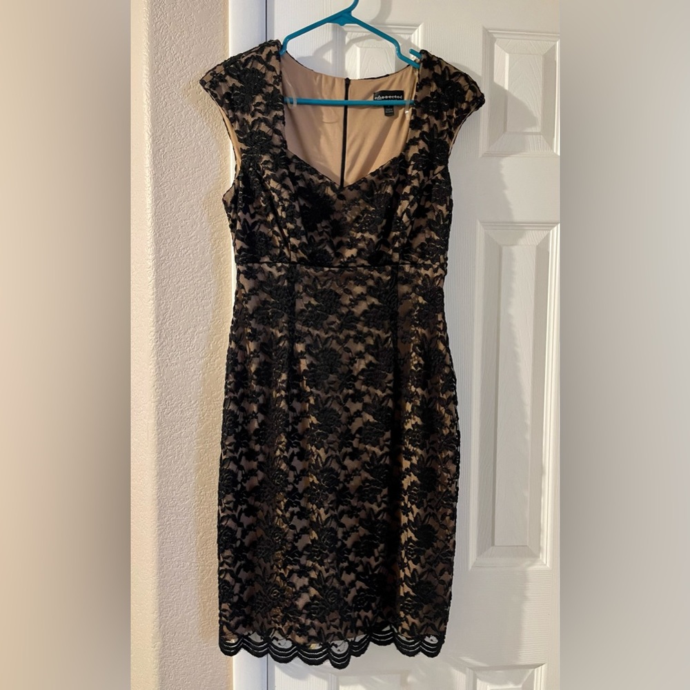 Black and tan lace cocktail dress
